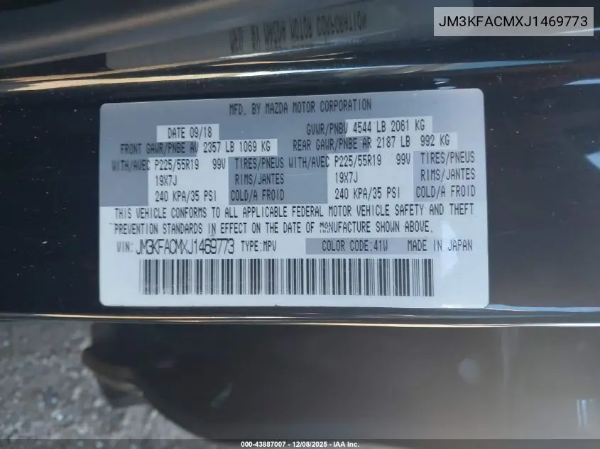 JM3KFACMXJ1469773 2018 Mazda Cx-5 Touring