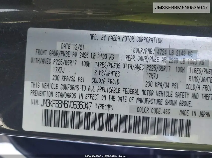 JM3KFBBM6N0536047 2022 Mazda Cx-5 2.5 S Select