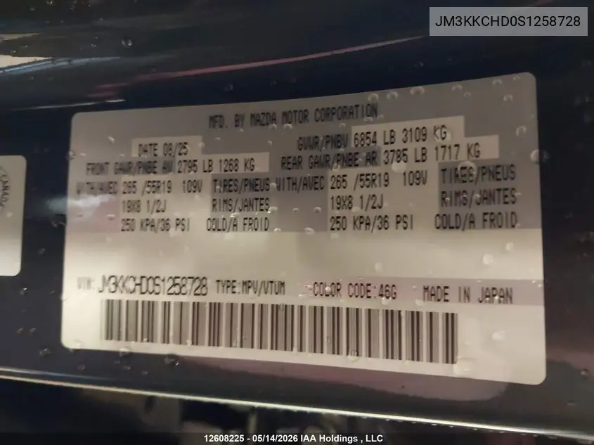 2025 Mazda Cx-90 Premium Sport VIN: JM3KKCHD0S1258728 Lot: 12608225