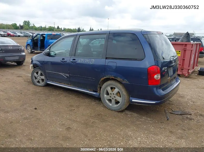 2003 Mazda Mpv Wagon VIN: JM3LW28J330360752 Lot: 30090442