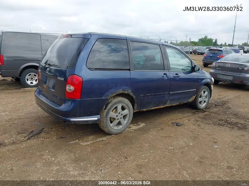 2003 Mazda Mpv Wagon VIN: JM3LW28J330360752 Lot: 30090442