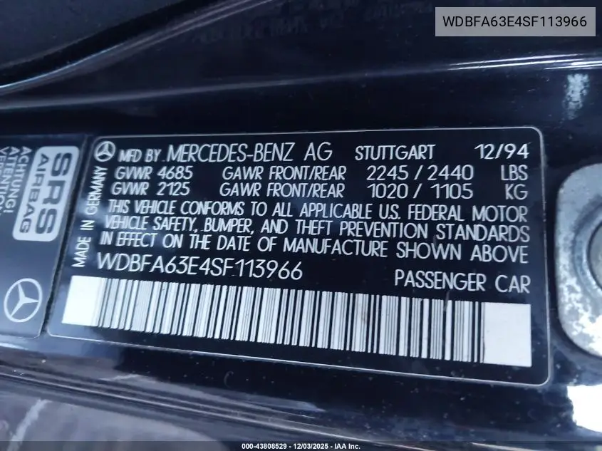 WDBFA63E4SF113966 1995 Mercedes-Benz Sl 320