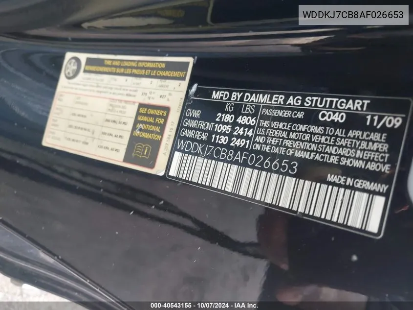 WDDKJ7CB8AF026653 2010 Mercedes-Benz E 550