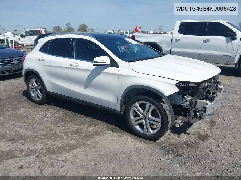 2019 Mercedes-Benz Gla 250 4Matic VIN: WDCTG4GB4KU006428 Lot: 44615883