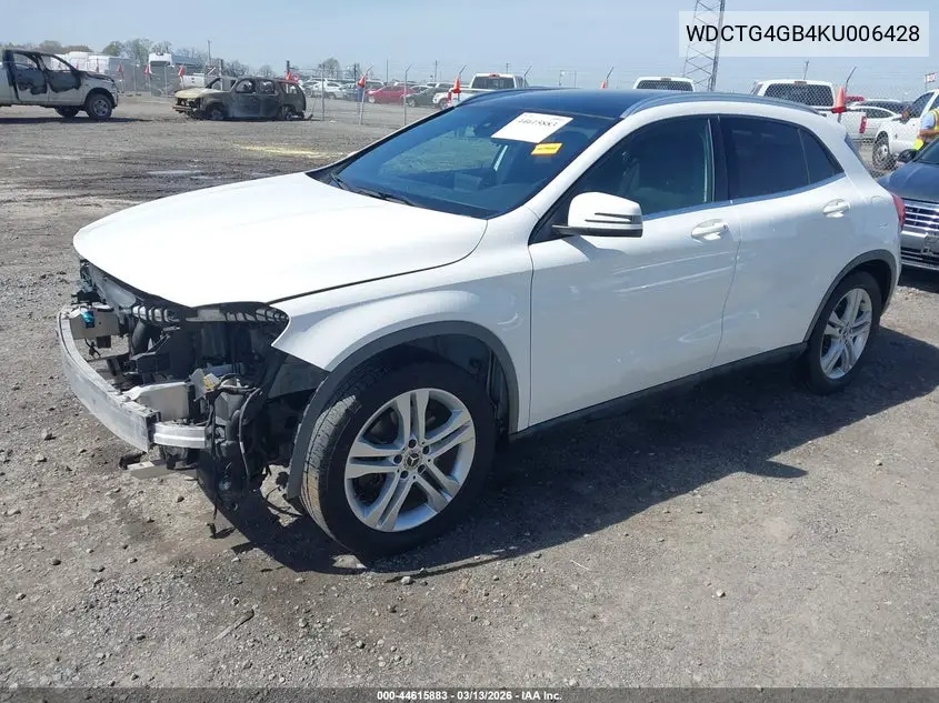 2019 Mercedes-Benz Gla 250 4Matic VIN: WDCTG4GB4KU006428 Lot: 44615883