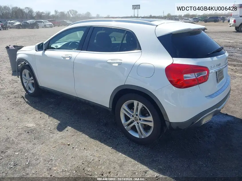 2019 Mercedes-Benz Gla 250 4Matic VIN: WDCTG4GB4KU006428 Lot: 44615883