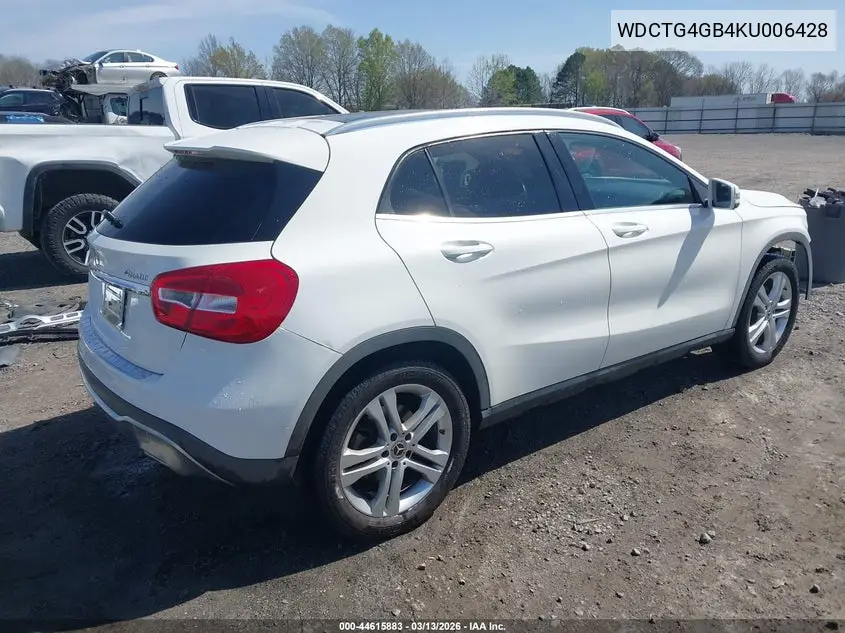 2019 Mercedes-Benz Gla 250 4Matic VIN: WDCTG4GB4KU006428 Lot: 44615883