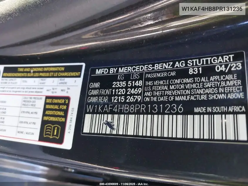 W1KAF4HB8PR131236 2023 Mercedes-Benz C 300 4Matic