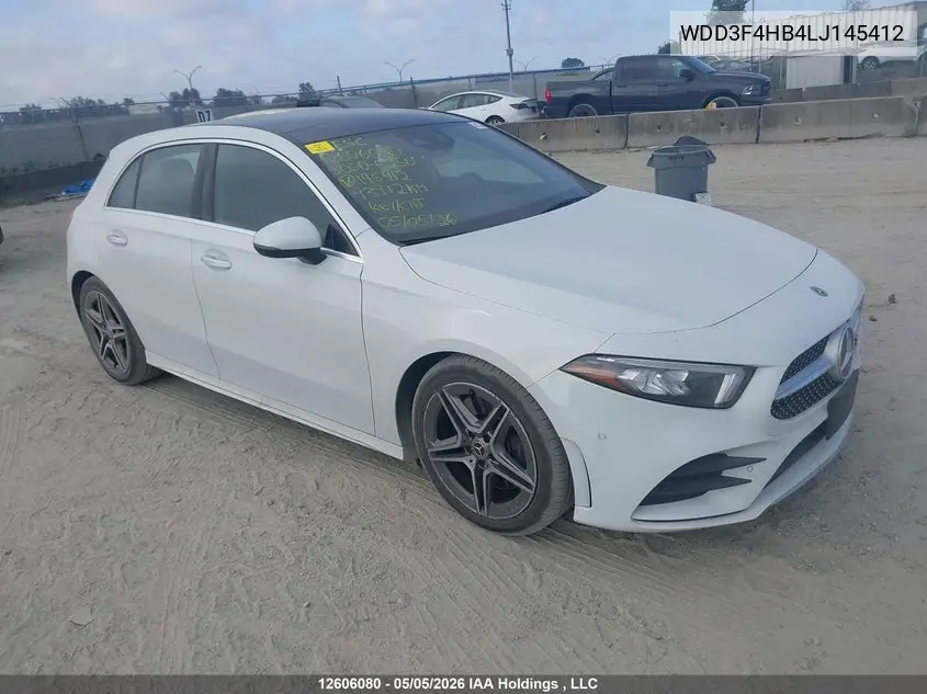 2020 Mercedes-Benz A 250 4Matic VIN: WDD3F4HB4LJ145412 Lot: 12606080