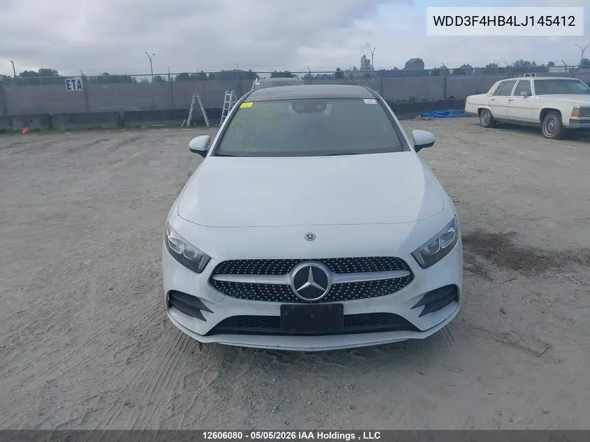 2020 Mercedes-Benz A 250 4Matic VIN: WDD3F4HB4LJ145412 Lot: 12606080