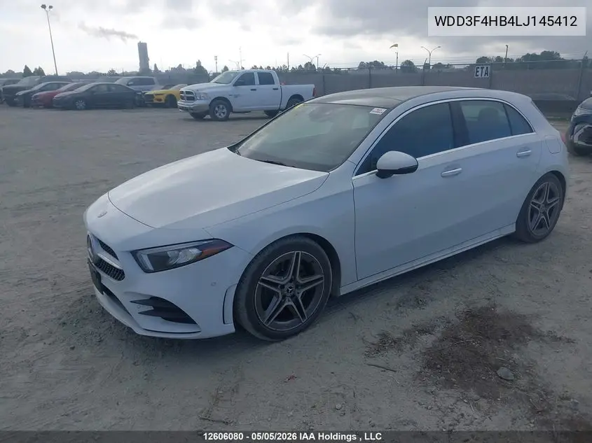 2020 Mercedes-Benz A 250 4Matic VIN: WDD3F4HB4LJ145412 Lot: 12606080