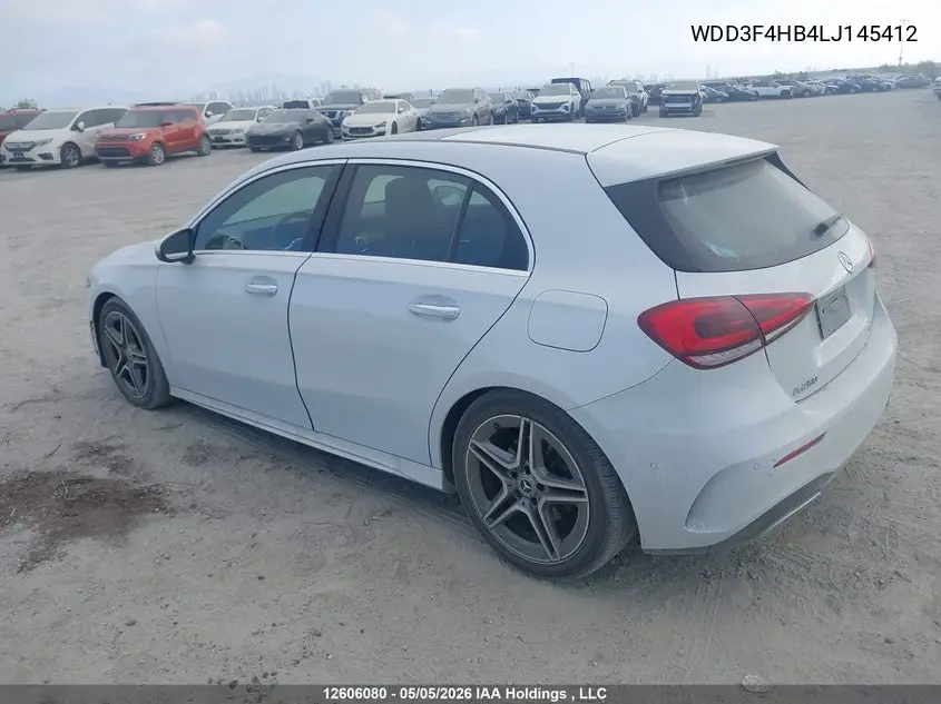 2020 Mercedes-Benz A 250 4Matic VIN: WDD3F4HB4LJ145412 Lot: 12606080