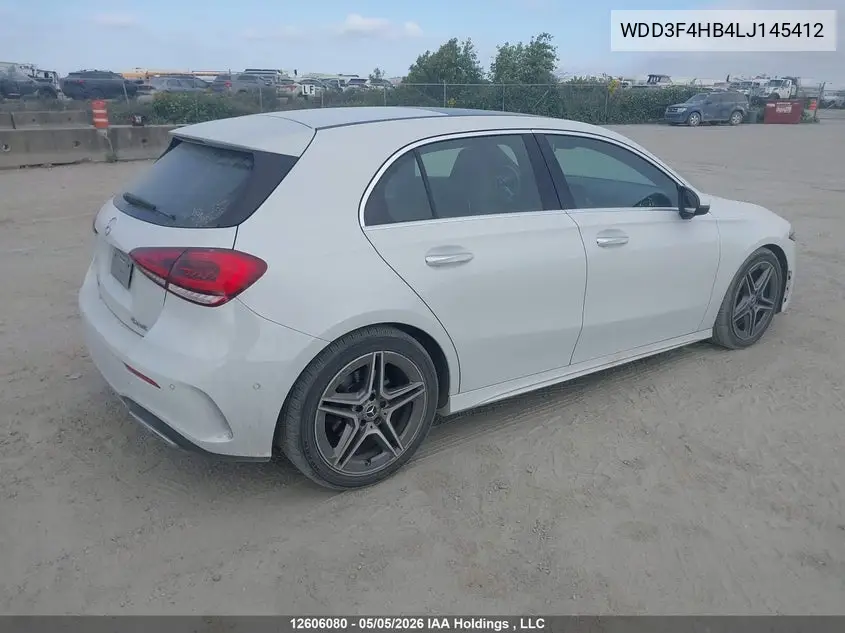 2020 Mercedes-Benz A 250 4Matic VIN: WDD3F4HB4LJ145412 Lot: 12606080