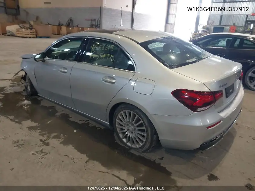 W1K3G4FB6NJ357912 2022 Mercedes-Benz A 220 4Matic
