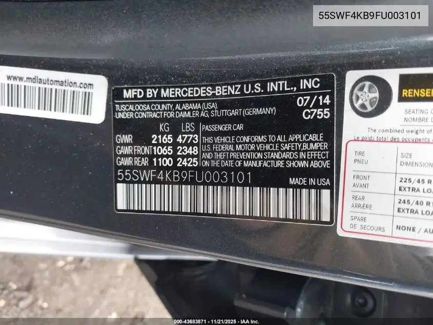 55SWF4KB9FU003101 2015 Mercedes-Benz C 300 Sport 4Matic