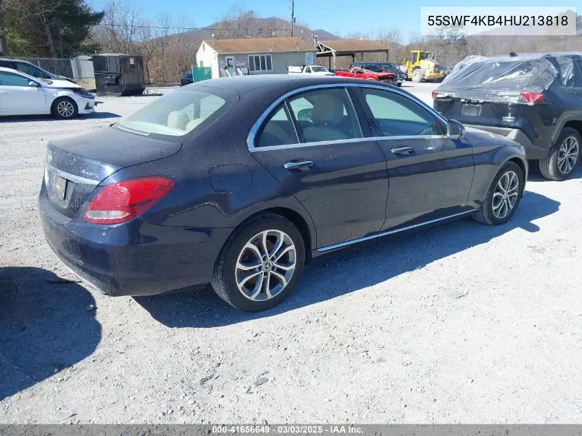 2017 Mercedes-Benz C 300 4Matic/Luxury 4Matic/Sport 4Matic VIN: 55SWF4KB4HU213818 Lot: 41656649
