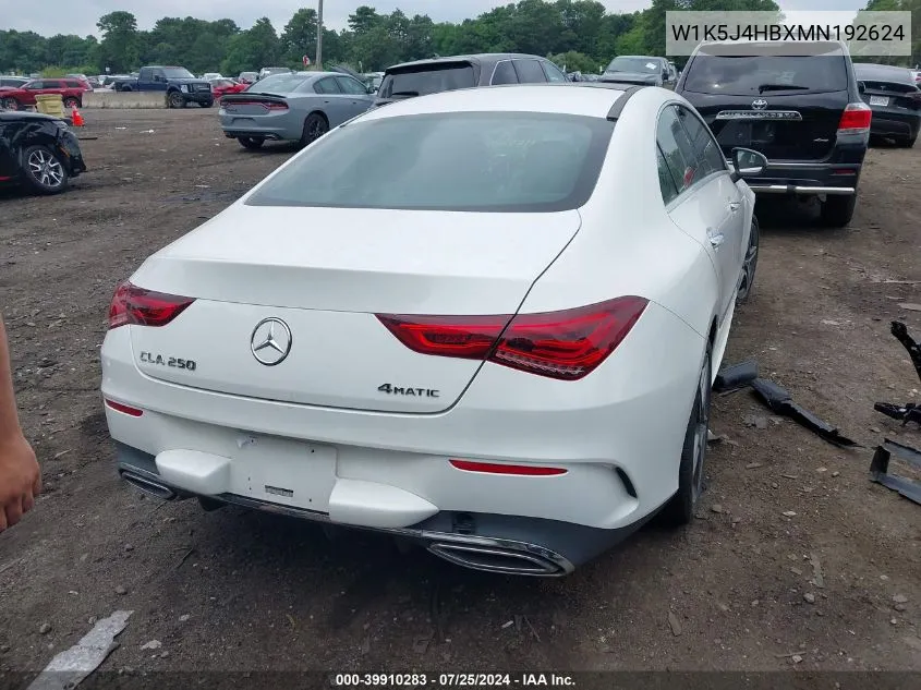 2021 Mercedes-Benz Cla 250 4Matic VIN: W1K5J4HBXMN192624 Lot: 39910283