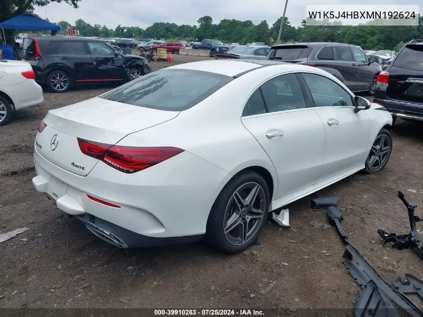 2021 Mercedes-Benz Cla 250 4Matic VIN: W1K5J4HBXMN192624 Lot: 39910283