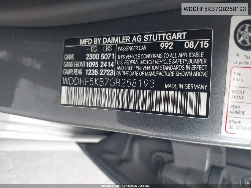 WDDHF5KB7GB258193 2016 Mercedes-Benz E 350