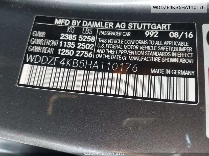 WDDZF4KB5HA110176 2017 Mercedes-Benz E 300 4Matic