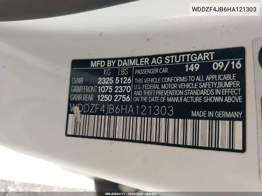 WDDZF4JB6HA121303 2017 Mercedes-Benz E 300