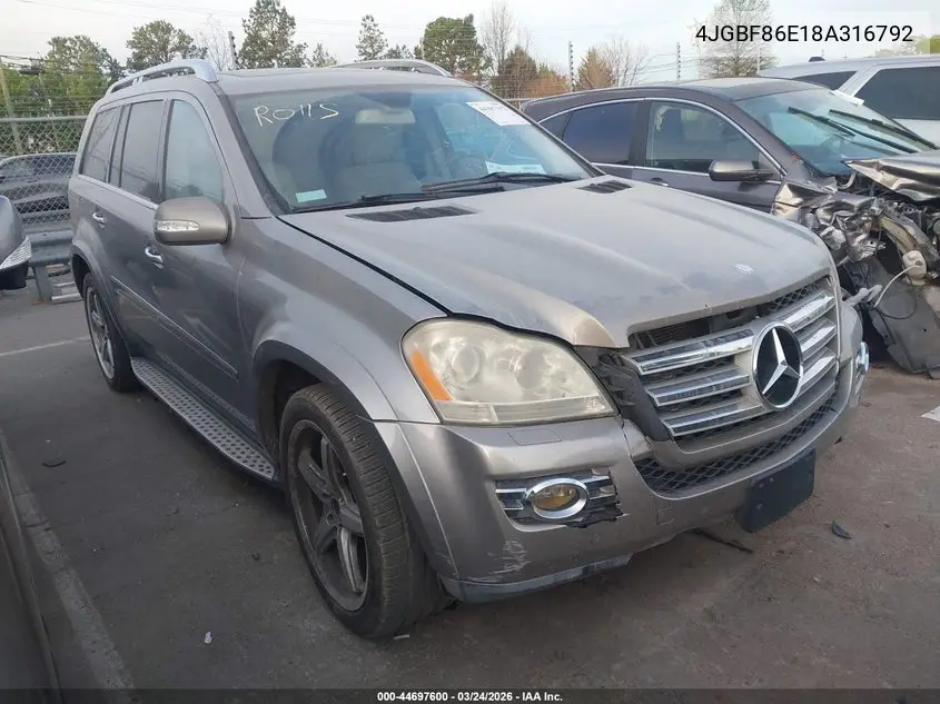 4JGBF86E18A316792 2008 Mercedes-Benz Gl 550 4Matic
