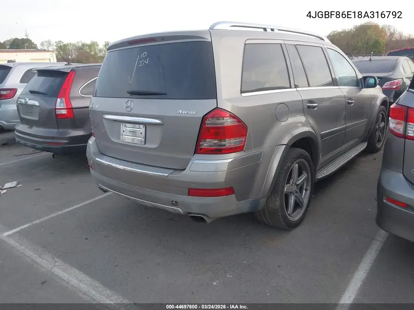 4JGBF86E18A316792 2008 Mercedes-Benz Gl 550 4Matic
