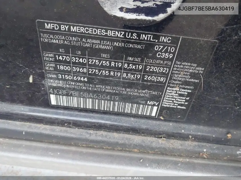 4JGBF7BE5BA630419 2011 Mercedes-Benz Gl 450 4Matic