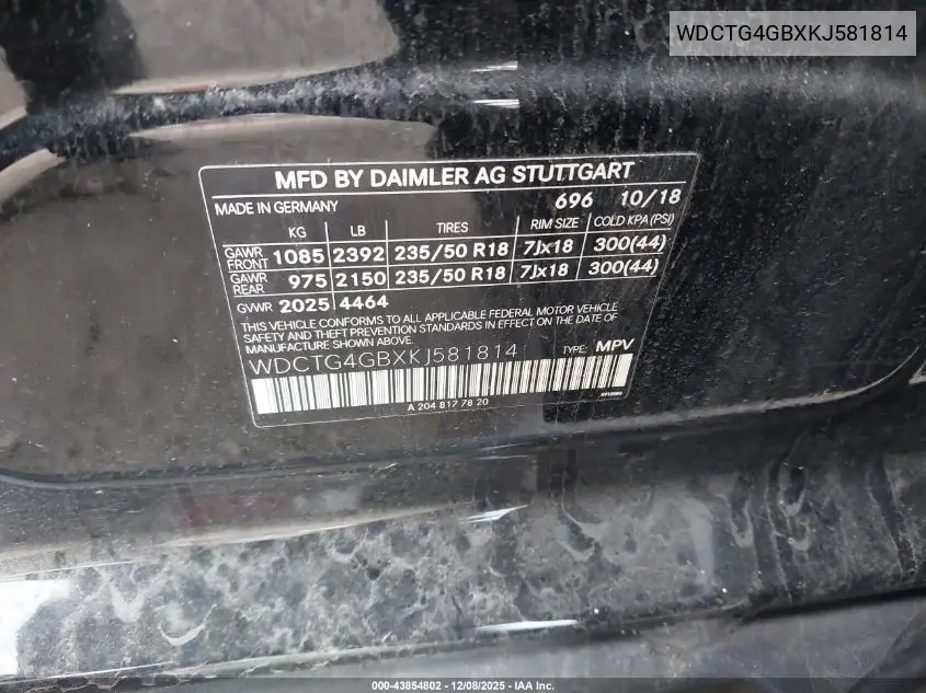 WDCTG4GBXKJ581814 2019 Mercedes-Benz Gla 250 4Matic