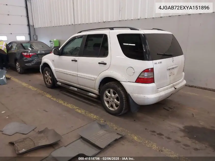 2000 Mercedes-Benz Ml 430 VIN: 4JGAB72EXYA151896 Lot: 41518706