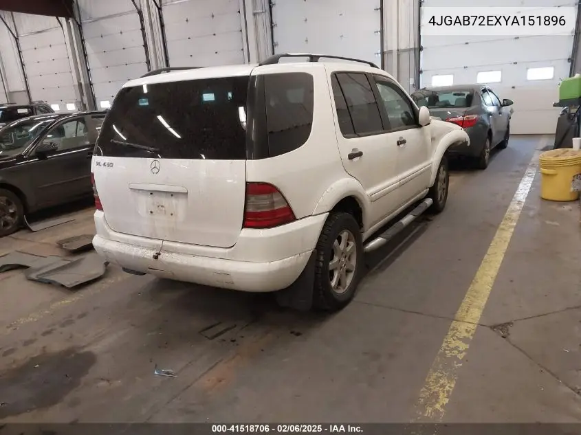 2000 Mercedes-Benz Ml 430 VIN: 4JGAB72EXYA151896 Lot: 41518706