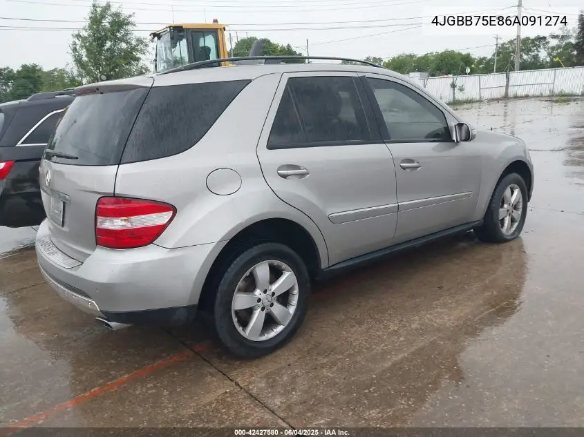 2006 Mercedes-Benz Ml 500 4Matic VIN: 4JGBB75E86A091274 Lot: 42427580