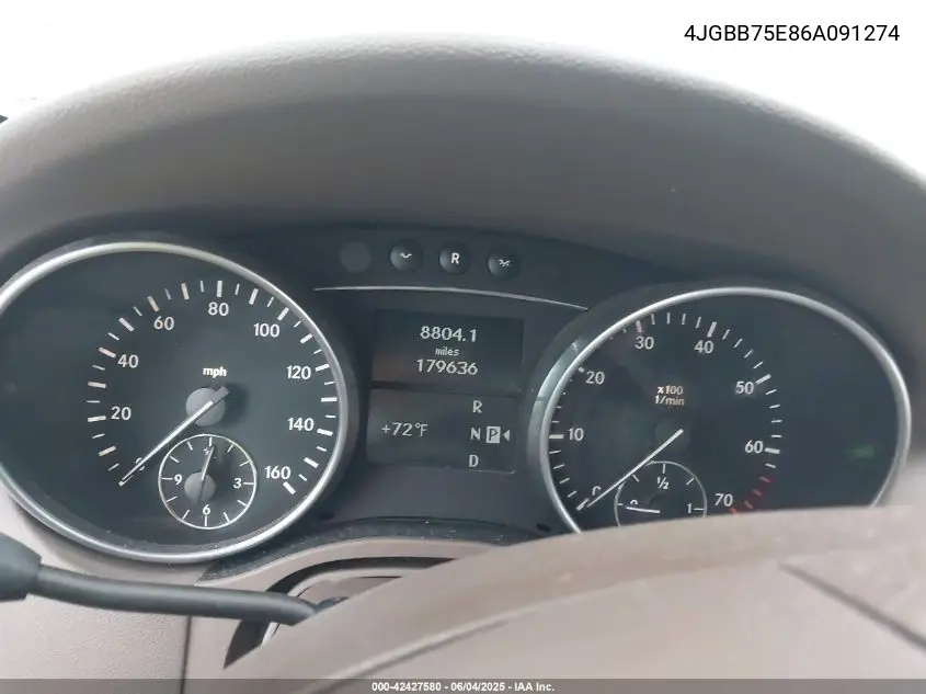 2006 Mercedes-Benz Ml 500 4Matic VIN: 4JGBB75E86A091274 Lot: 42427580