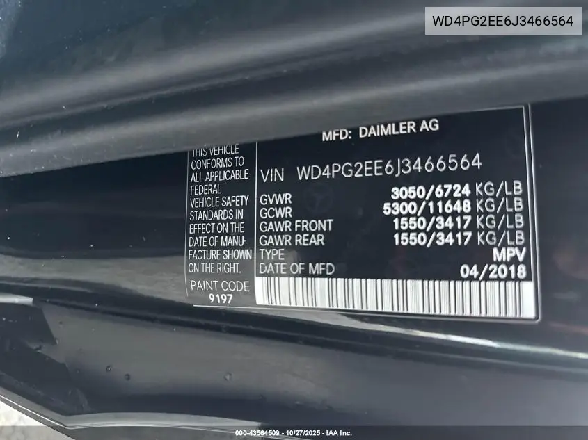 WD4PG2EE6J3466564 2018 Mercedes-Benz Metris