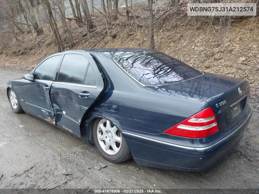 2001 Mercedes-Benz S 500 VIN: WDBNG75J31A212574 Lot: 41678906
