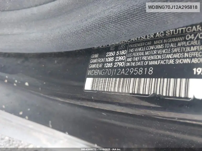 WDBNG70J12A295818 2002 Mercedes-Benz S 430