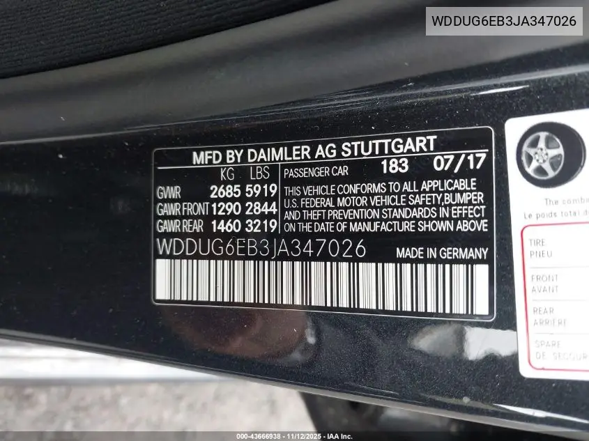 WDDUG6EB3JA347026 2018 Mercedes-Benz S 450 4Matic
