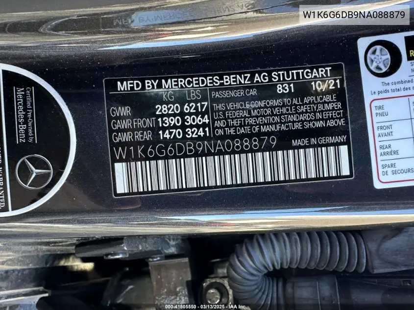 2022 Mercedes-Benz S 500 4Matic VIN: W1K6G6DB9NA088879 Lot: 41805550