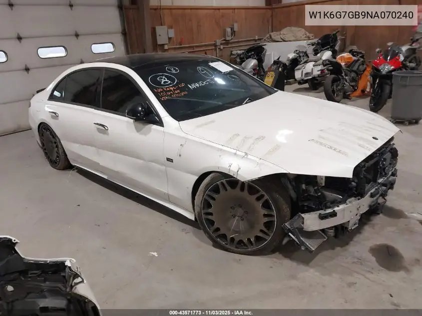 W1K6G7GB9NA070240 2022 Mercedes-Benz S 580 4Matic
