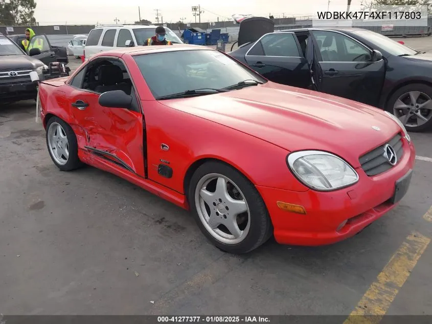 1999 Mercedes-Benz Slk 230 Kompressor VIN: WDBKK47F4XF117803 Lot: 41277377
