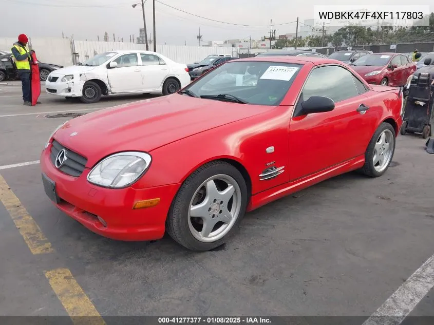 1999 Mercedes-Benz Slk 230 Kompressor VIN: WDBKK47F4XF117803 Lot: 41277377