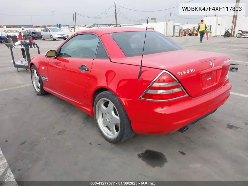 1999 Mercedes-Benz Slk 230 Kompressor VIN: WDBKK47F4XF117803 Lot: 41277377