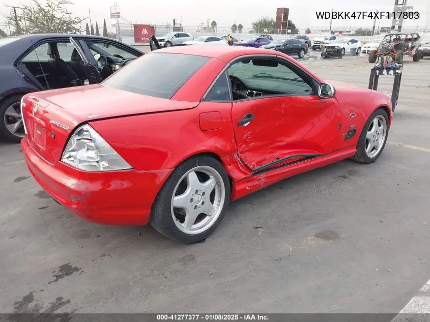 1999 Mercedes-Benz Slk 230 Kompressor VIN: WDBKK47F4XF117803 Lot: 41277377
