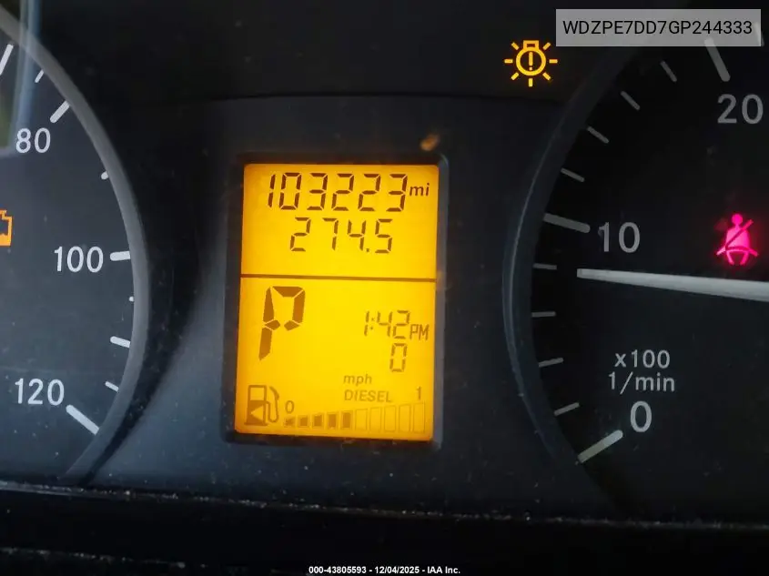 WDZPE7DD7GP244333 2016 Mercedes-Benz Sprinter 2500 Normal Roof