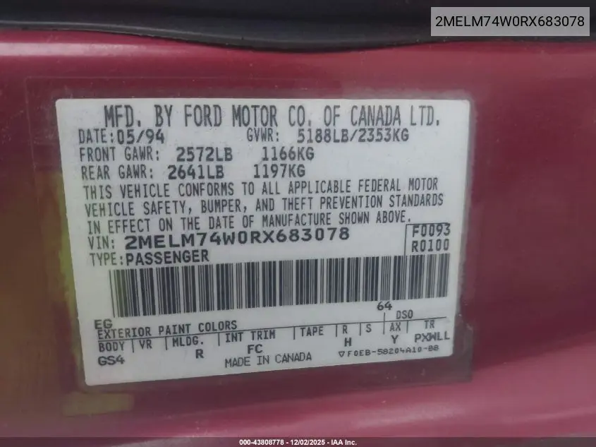 2MELM74W0RX683078 1994 Mercury Grand Marquis Gs