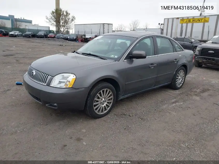 1MEFM43185G619419 2005 Mercury Montego Premier