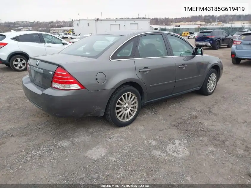 1MEFM43185G619419 2005 Mercury Montego Premier