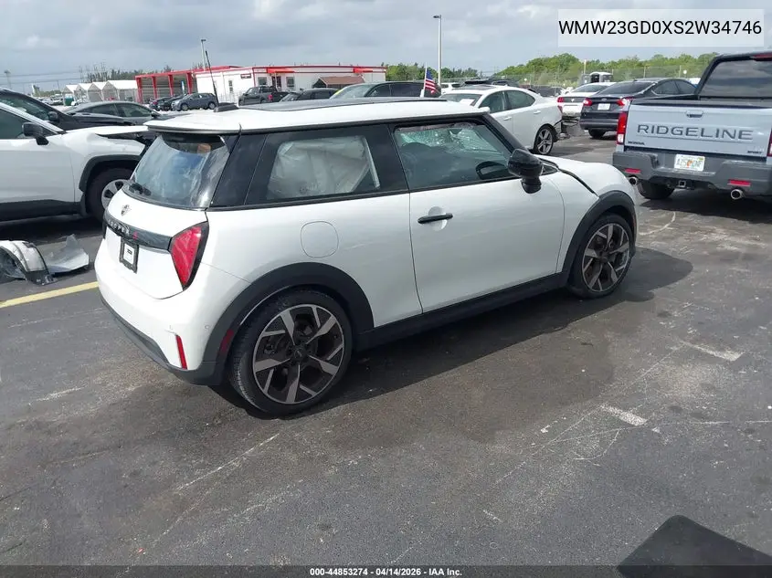 2025 Mini Hardtop Cooper S VIN: WMW23GD0XS2W34746 Lot: 44853274