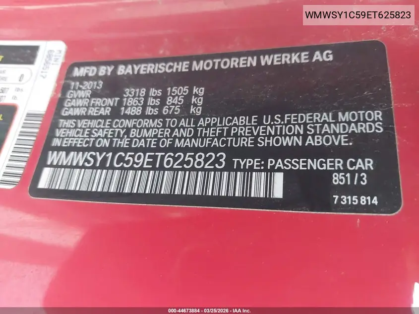 WMWSY1C59ET625823 2014 Mini Roadster Cooper