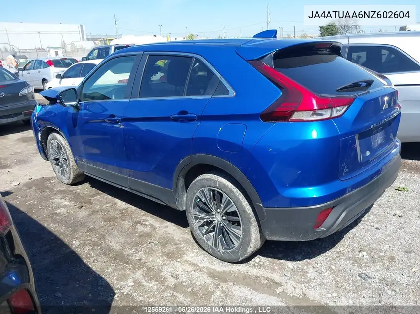 2022 Mitsubishi Eclipse Cross Es VIN: JA4ATUAA6NZ602604 Lot: 12559261